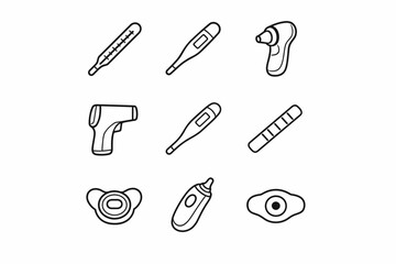 Variety of thermometers: traditional, digital, infrared, pacifier, ear