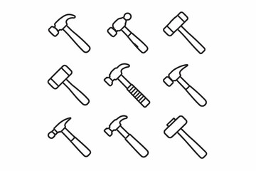 Naklejka premium Assorted hammer icons set with claw ball-peen mallet and sledge designs