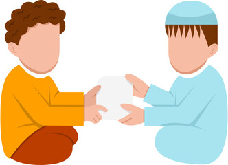 Fototapeta premium Two Muslim Boys Exchange Zakat