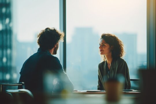 Meeting Between a Manager and Employee to Discuss Performance at a High-Rise Office During the Daytime