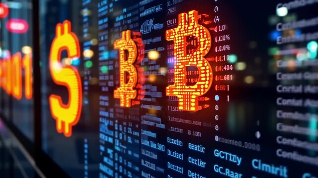 Trends in cryptocurrency markets with a focus on Bitcoin and digital currency values in urban environments at night