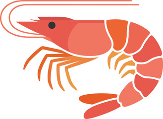 Red Shrimp Illustration with Orange Accents, Simple Vector Style, Seafood and Marine Life