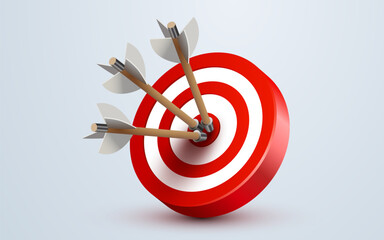 Three arrows hit the center of a red target, symbolizing perfect accuracy and achievement.