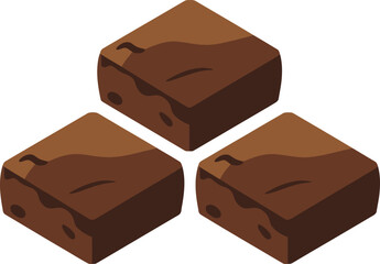 Fototapeta premium Three Chocolate Brownie Squares with Cracks in Isometric View, Vector Illustration