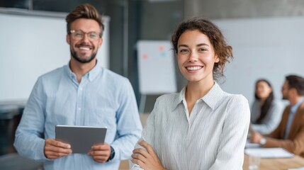 Colleagues Present Product Demo in Office Setting During Daytime Meeting With Engaged Team Members
