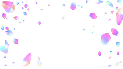 Stunning display falling holographic iridescent crystals and gems on a white background. Ideal for magical luxury or sci fi themed design projects