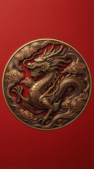 Central artwork for the front of a Hongbao. A majestic, stylized dragon (or other zodiac animal) in a circular medalion, formed by swirling clouds. The design has a safe area margin and includes bleed