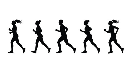 Fototapeta premium A group of women running in a line, showcasing fitness and exercise