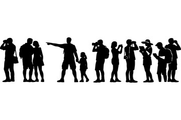 Obraz premium Silhouette of diverse people standing and engaging in activities.