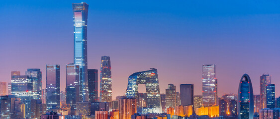 High View Night Scenery of Beijing International Trade CBD Architecture Complex in China