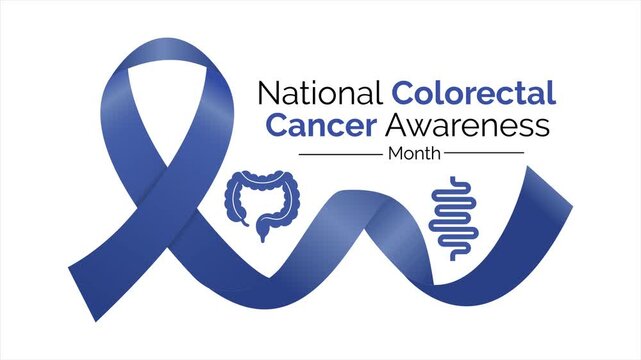 Colorectal Cancer Awareness Month . Educate, screen early, and stand together against colorectal cancer.  Motion video  awareness  animated Ribbon.