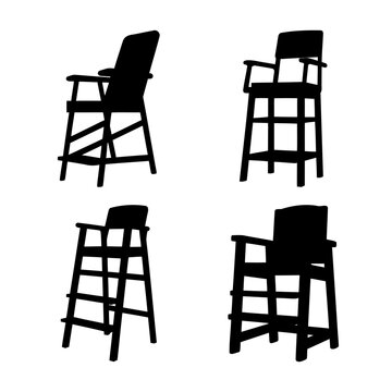 Elevated umpire and lifeguard chair silhouettes in various designs