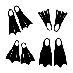 Collection of diverse black silhouette swimming fins and flippers for water sports © Shamsul
