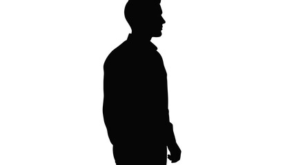 Man standing alone in a contemplative pose, captured from a side view in a minimalist silhouette style