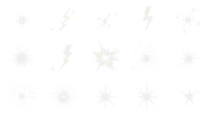 A serene illustration of abstract star shapes and lightning bolts on a clean white background from a straightforward viewpoint