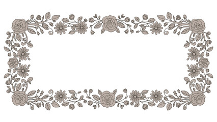 A beautiful floral frame with intricate flowers and foliage surrounding an empty space