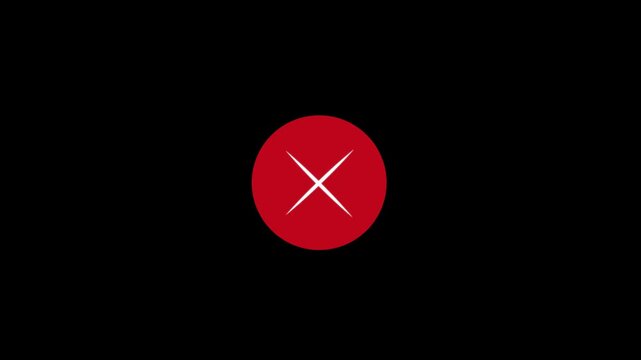 Animated red cross x mark, error cancel reject icon, brush stroke hand painted symbol, wrong denial prohibition sign, isolated on black transparent background, 4k motion graphic design