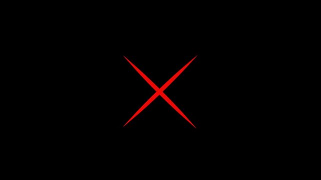 Cross error icon animation, brush stroke cancel reject symbol, wrong answer denial sign, abstract paint cross on black background, 4k motion graphics video