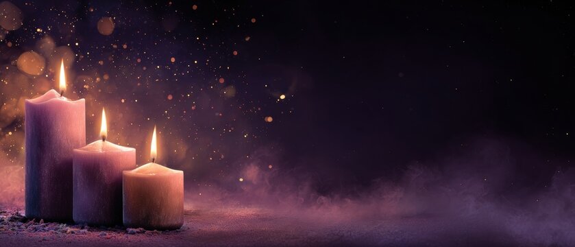 Warmth and Serenity: Three Candles Illuminating a Tranquil Darkness