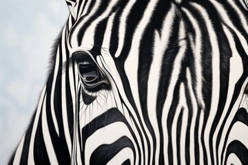 Fototapeta premium Zebra eye and face with distinctive black and white patterns