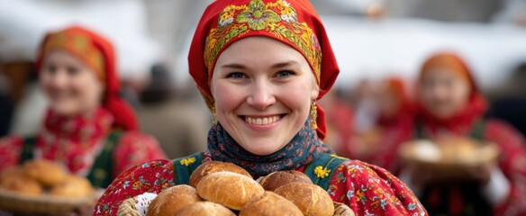 Obraz premium Maslenitsa celebrates rich cultural heritage with golden pancakes and festive gatherings