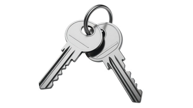 Two metal keys on a keyring lock unlock isolated on a transparent background