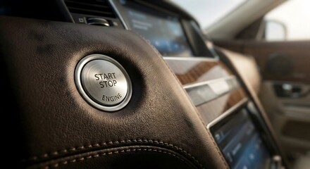 Fototapeta premium Car interior dashboard and steering wheel