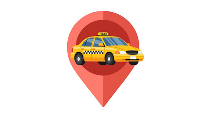 Digital Map Pin Icon with Classic Yellow Taxi Cab, Symbolizing Ride-Sharing, Transportation Services, and Location Pinpointing for Modern Mobility Solutions © Feni