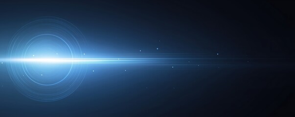 Abstract blue light beam with circular lens flare effect, creating a sense of depth and motion against a dark background, ideal for design and creative projects