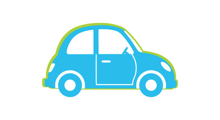 Fototapeta premium A simplified illustration depicts a blue and green vintage car with an open door showcasing its design