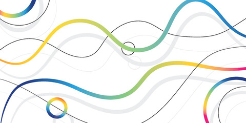 Abstract background with colorful gradient wavy lines and black outlines on a clean white canvas, creating a modern and dynamic design.