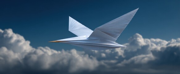 the flying paper craft gliding like a carefree breeze across the azure sky