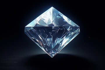 Clear diamond with facets shimmering against a dark background creating a luxurious feel