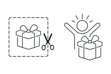 Gift raffle. The lucky winner. Vector linear icon illustration isolated on white background.