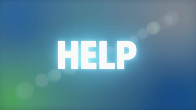Blue and white HELP text animation with a glowing medical pulse line heart rate monitor. Clean supportive motion graphics for healthcare, assistance, and faq concepts.