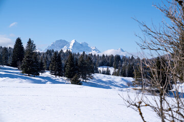 Snow-covered Buckelwiesen near Mittenwald set within the winter alpine mountains.