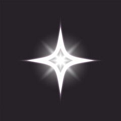 Fototapeta premium Radiant abstract bright four point star light white glow and starburst flare creating futuristic white neon glowing illumination and vibrant energy overlay effect on vector illustration