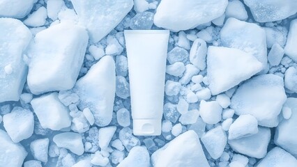 Refreshing Skincare Product Tube on a Bed of Ice