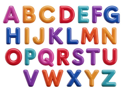 Vibrant colorful alphabet letters in 3D for kids learning