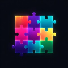 Fototapeta premium 9 puzzle pieces black background with colorful glowing style