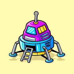 Space lander, Moon Rover, Space module Cartoon Vector Icon Illustration. Science, Astronomy, Education Concept. Sci-fi vehicle Flat Cartoon Style © Jovi MIng