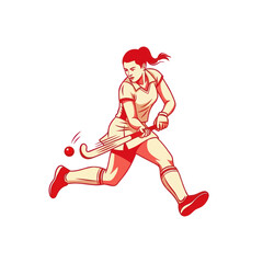 Obraz premium Field Hockey Player Action Shot - Female Athlete Running with Ball