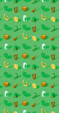 Vertical seamless pattern loop animation of St. Patrick's Day icons on green background