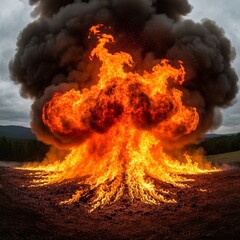 A forceful relentless burst of flame reminiscent of volcanic exp