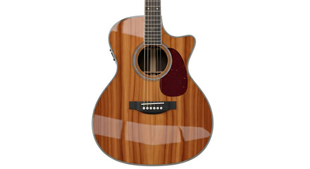 Obraz premium Detailed acoustic guitar with realistic wood texture and strings, classic musical instrument isolated on white background.