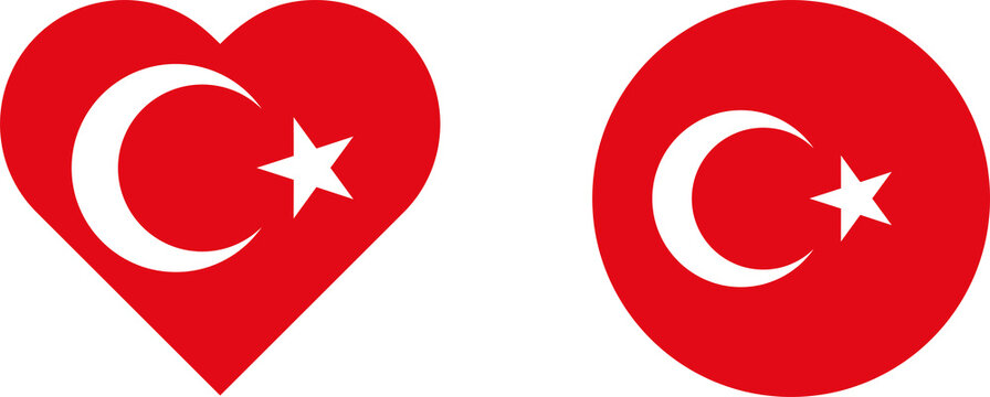 Heart and Circle Shapes with The national flag of Turkey, Turkish flag on transparent Background