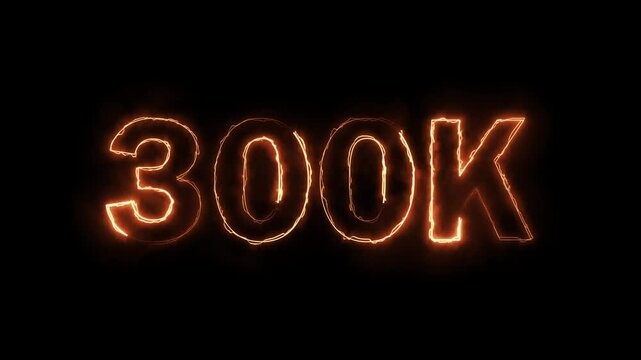 300K celebration effect motion video Glowing neon text icon animation on black background.  300k followers, like, comment, Celebration text animation.