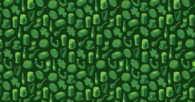 Wiggly green St. Patrick's Day themed loop motion background animation