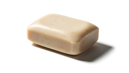 Natural organic bar soap with rounded edges, beige color, isolated on white background. Beauty and body care product.