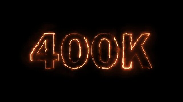 400K celebration effect motion video Glowing neon text icon animation on black background.  400k followers, like, comment, Celebration text animation.